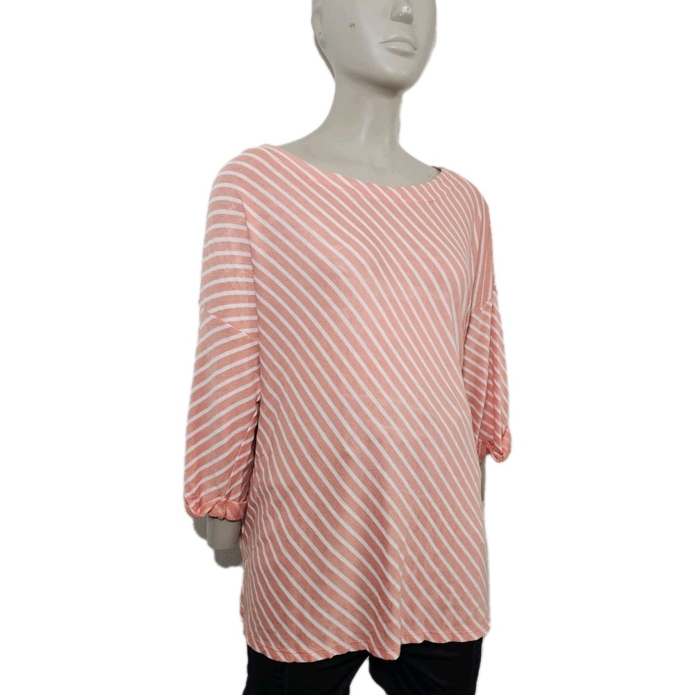Daytrip Shirt, Women's Size S Orange Whit Striped 3/4 Sleeve Rayon/spandex